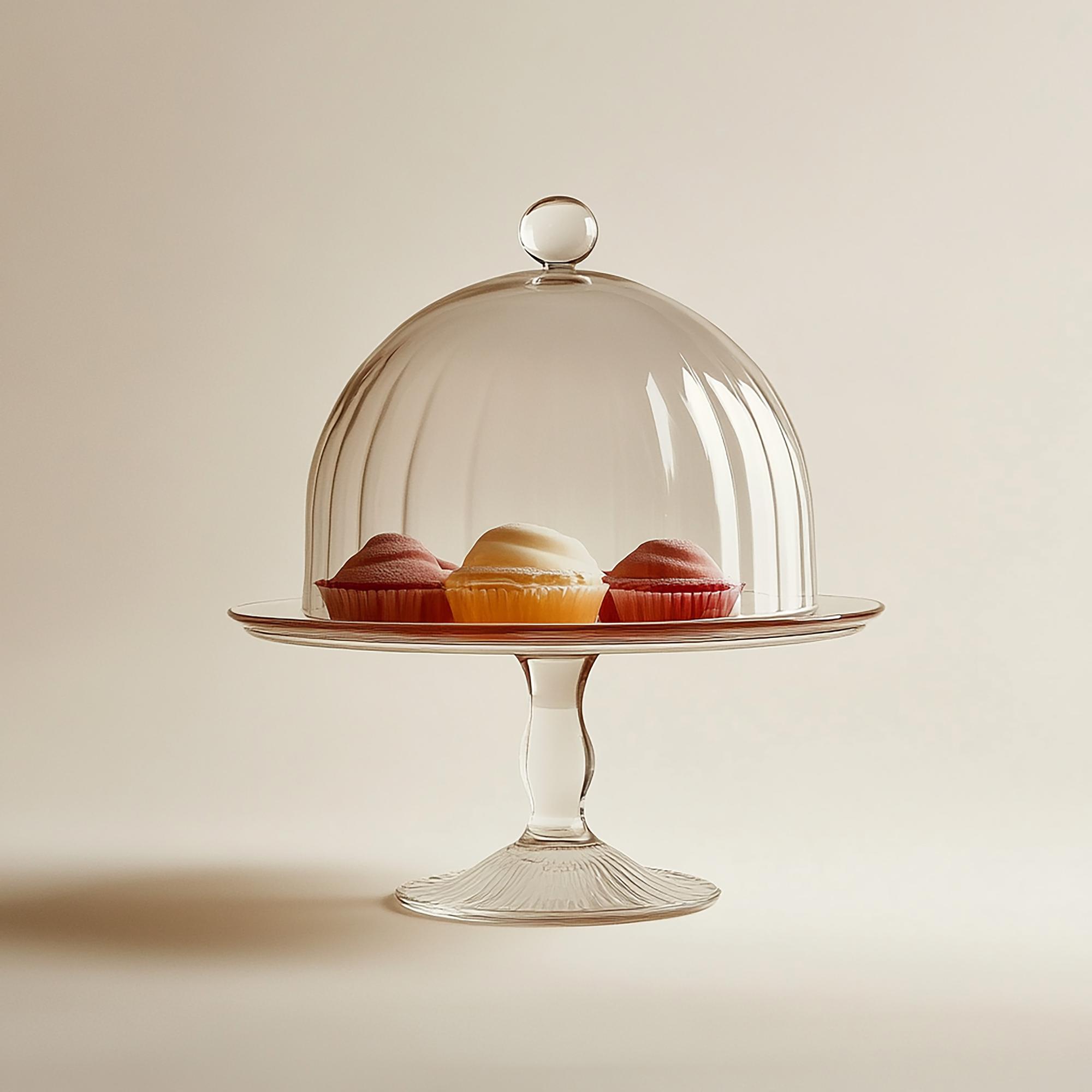 Creative plated dessert with layered textures and glass dome